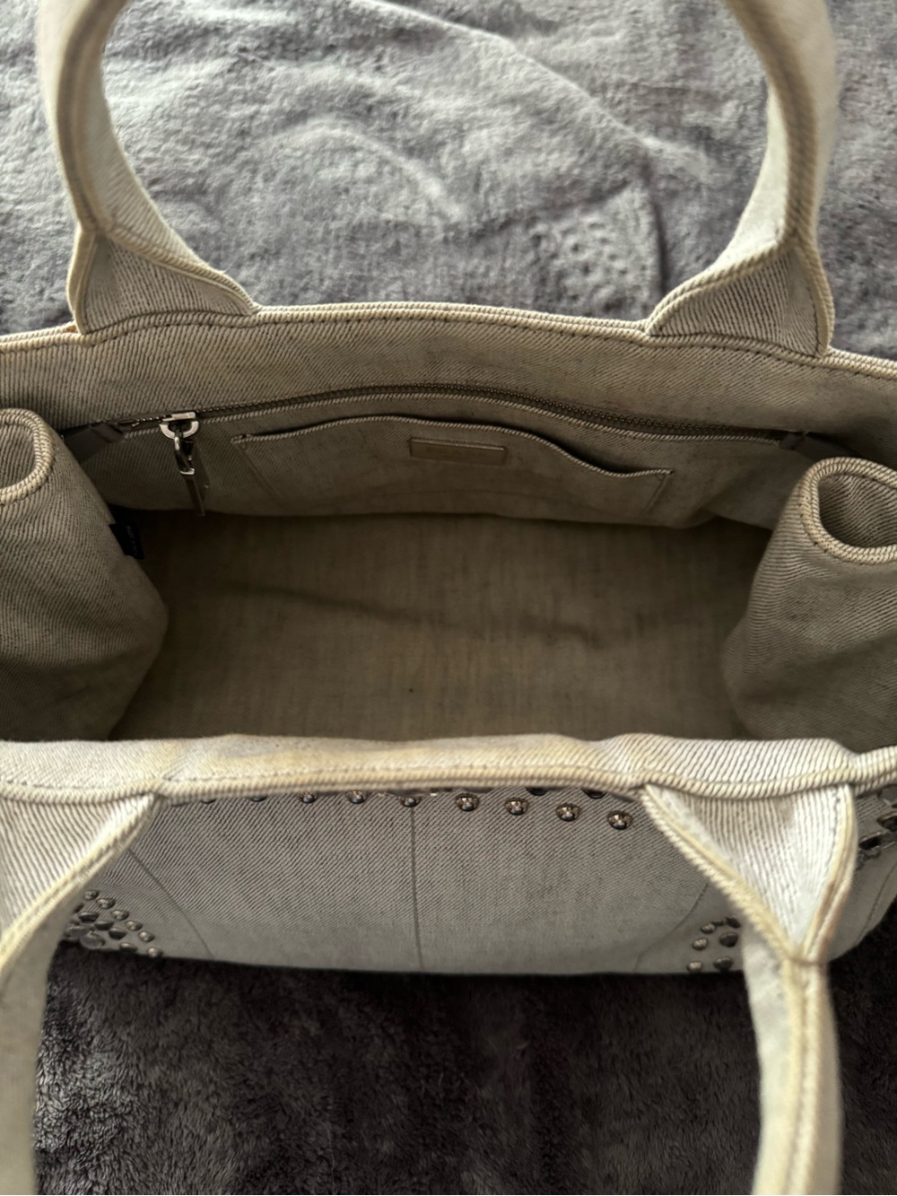 Prada Crystal-Studded Beige/Grey Canvas Tote - Picture 5 of 7